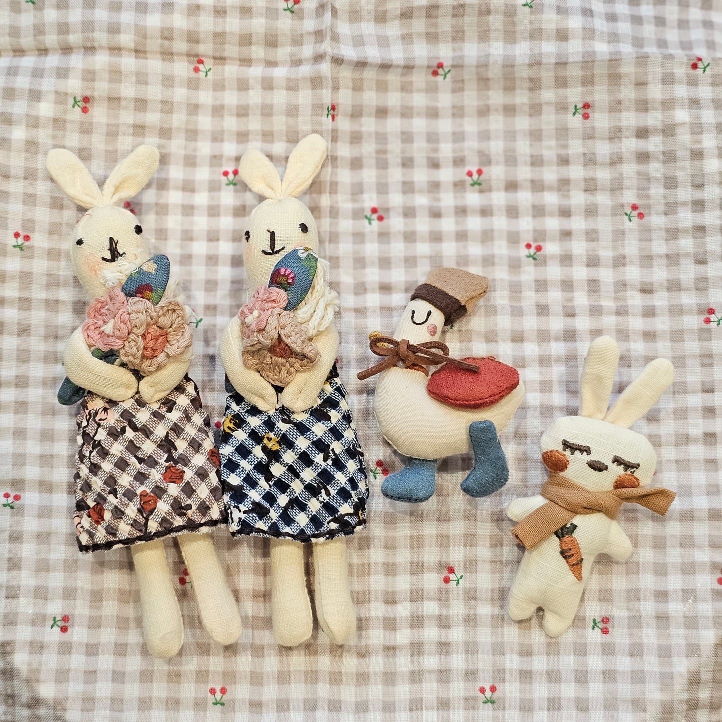 Handmade Bunny Brooch – Floral Rabbit Fabric Pin (Made in Korea)
