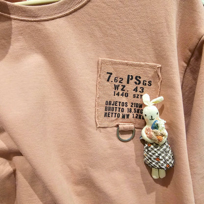 Handmade Bunny Brooch – Floral Rabbit Fabric Pin (Made in Korea)