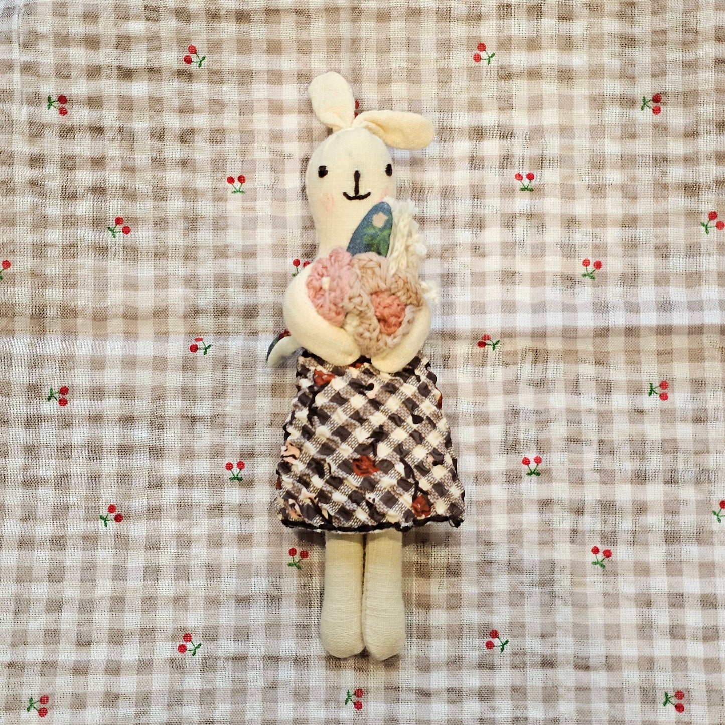 Handmade Bunny Brooch – Floral Rabbit Fabric Pin (Made in Korea)