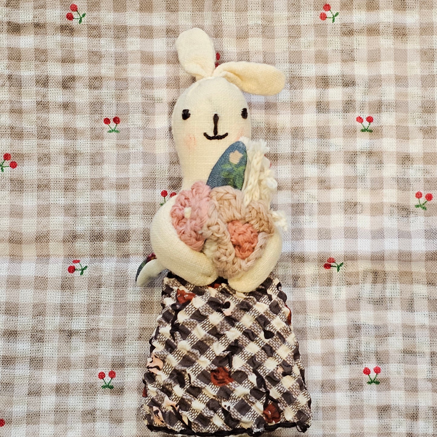 Handmade Bunny Brooch – Floral Rabbit Fabric Pin (Made in Korea)