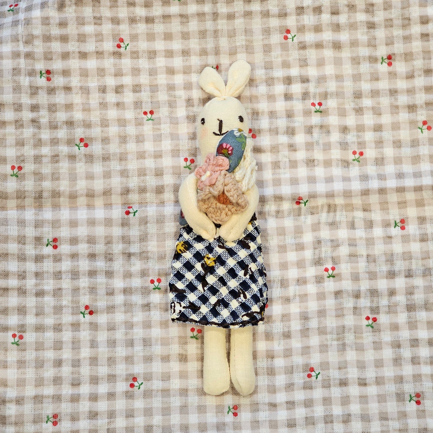 Handmade Bunny Brooch – Floral Rabbit Fabric Pin (Made in Korea)