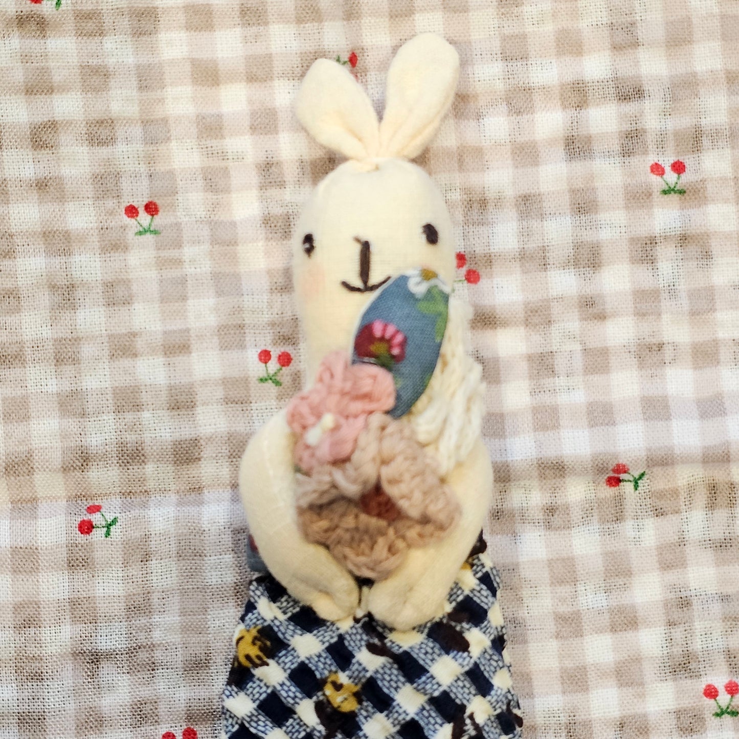 Handmade Bunny Brooch – Floral Rabbit Fabric Pin (Made in Korea)