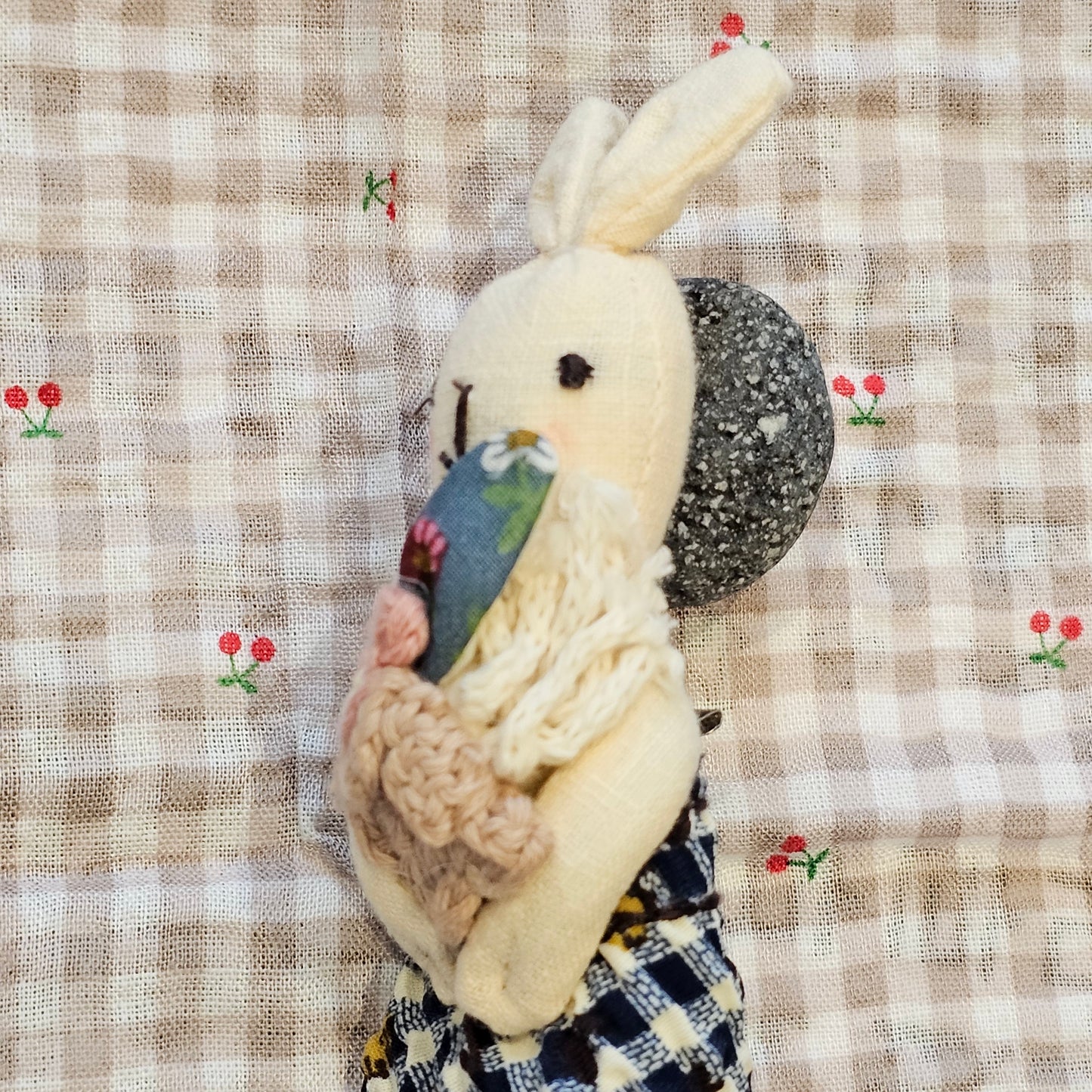 Handmade Bunny Brooch – Floral Rabbit Fabric Pin (Made in Korea)