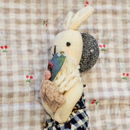 Handmade Bunny Brooch – Floral Rabbit Fabric Pin (Made in Korea)
