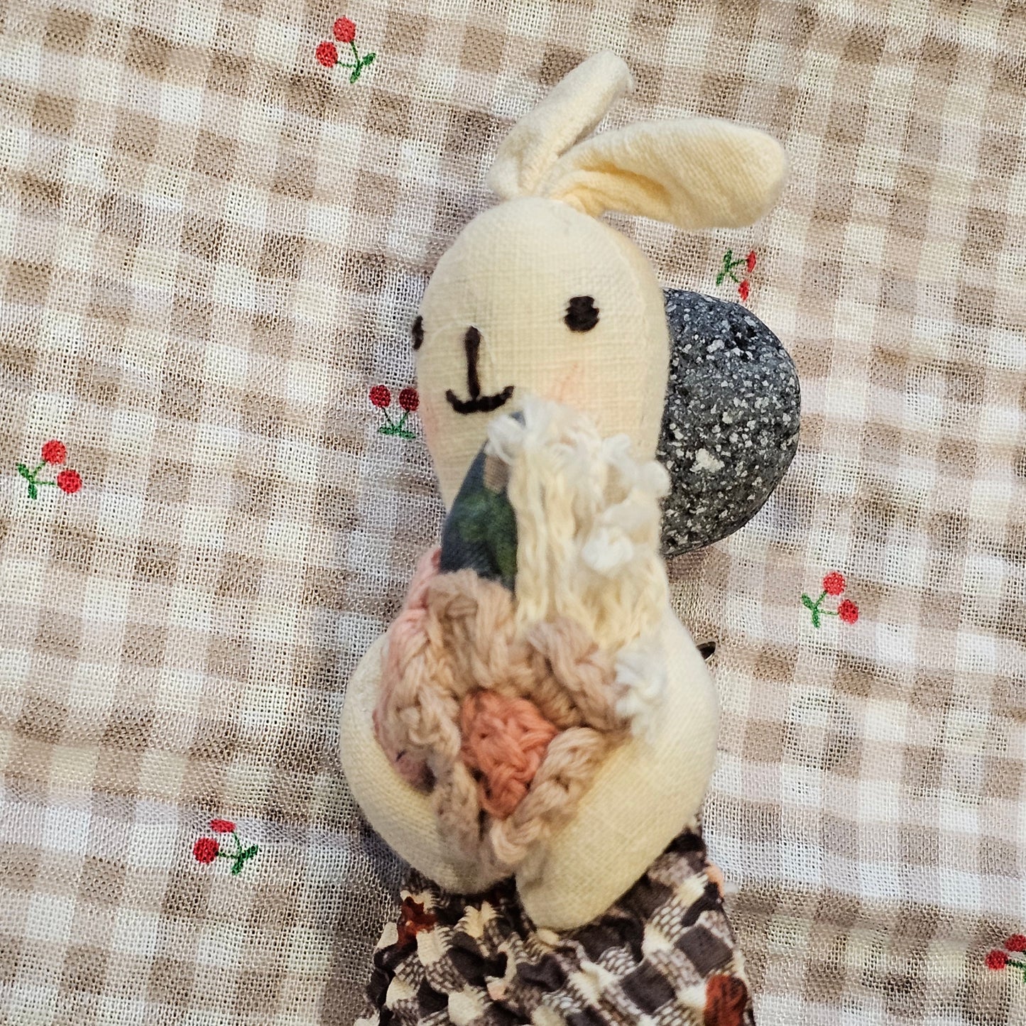 Handmade Bunny Brooch – Floral Rabbit Fabric Pin (Made in Korea)