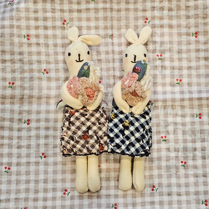 Handmade Bunny Brooch – Floral Rabbit Fabric Pin (Made in Korea)