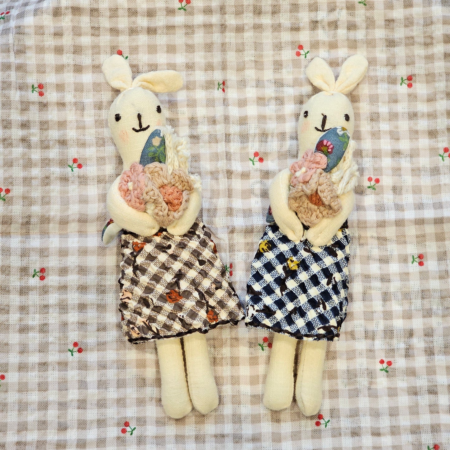 Handmade Bunny Brooch – Floral Rabbit Fabric Pin (Made in Korea)
