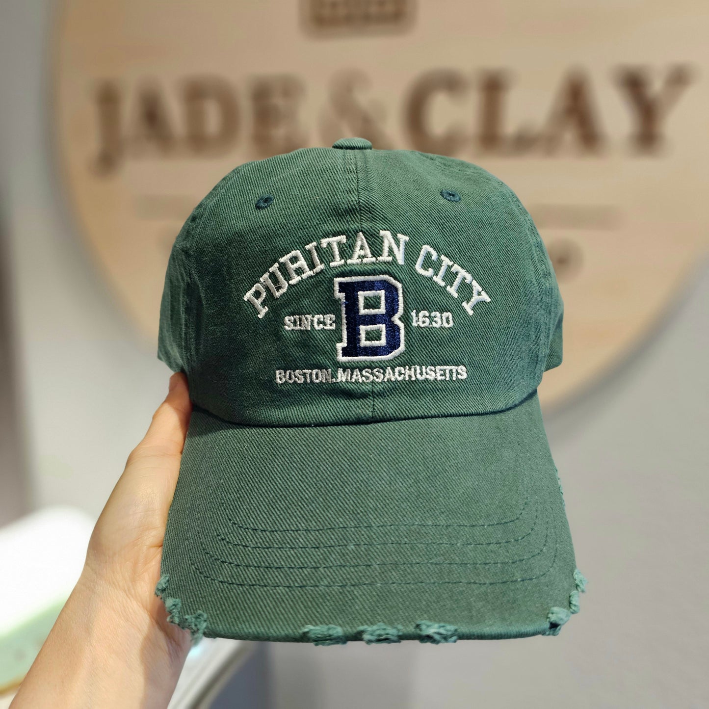 PURITAN CITY BOSTON Embroidered Distressed Cap – Mid Depth