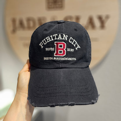 PURITAN CITY BOSTON Embroidered Distressed Cap – Mid Depth