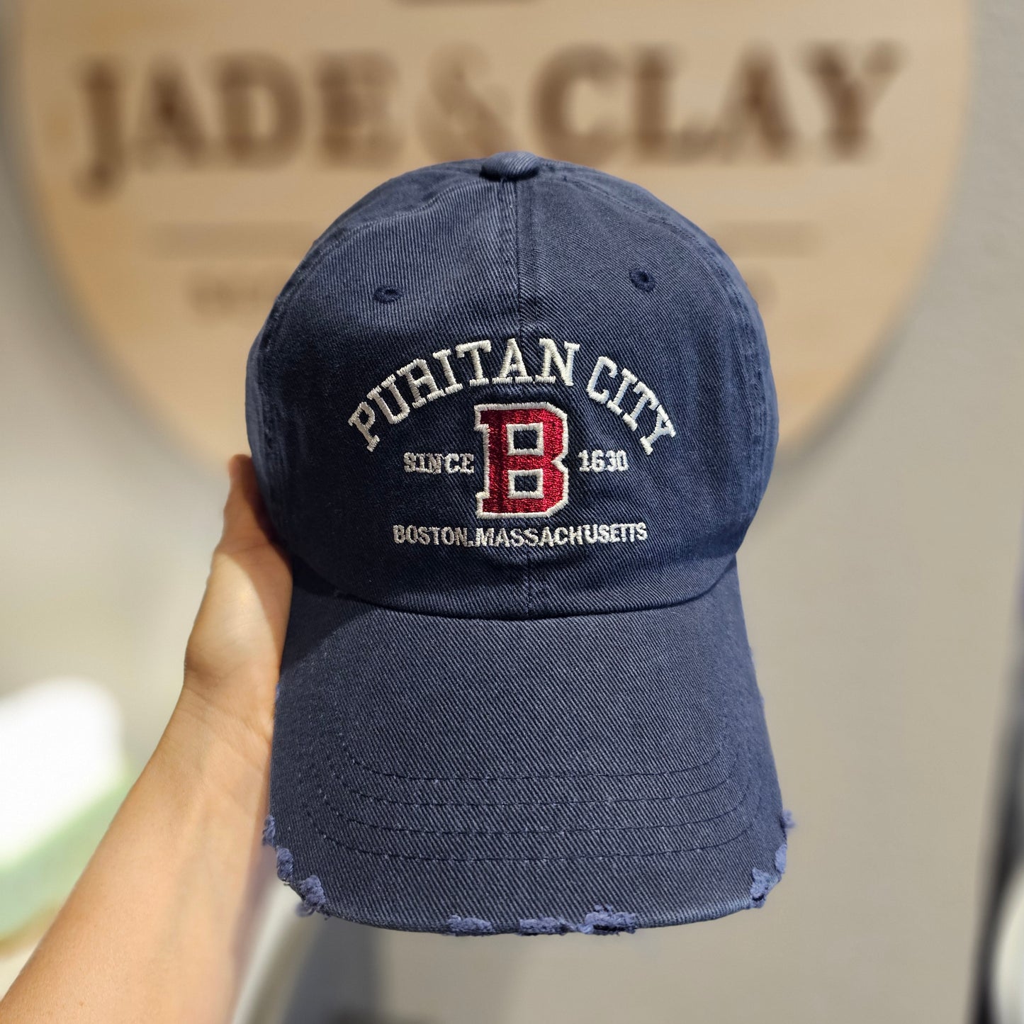 PURITAN CITY BOSTON Embroidered Distressed Cap – Mid Depth