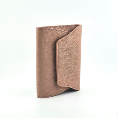 Mini Pebbled Leather Card Wallet – Compact Snap Closure Cash & Card Holder