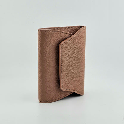 Mini Pebbled Leather Card Wallet – Compact Snap Closure Cash & Card Holder