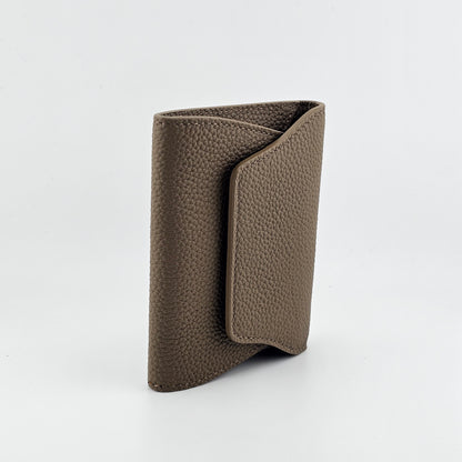 Mini Pebbled Leather Card Wallet – Compact Snap Closure Cash & Card Holder