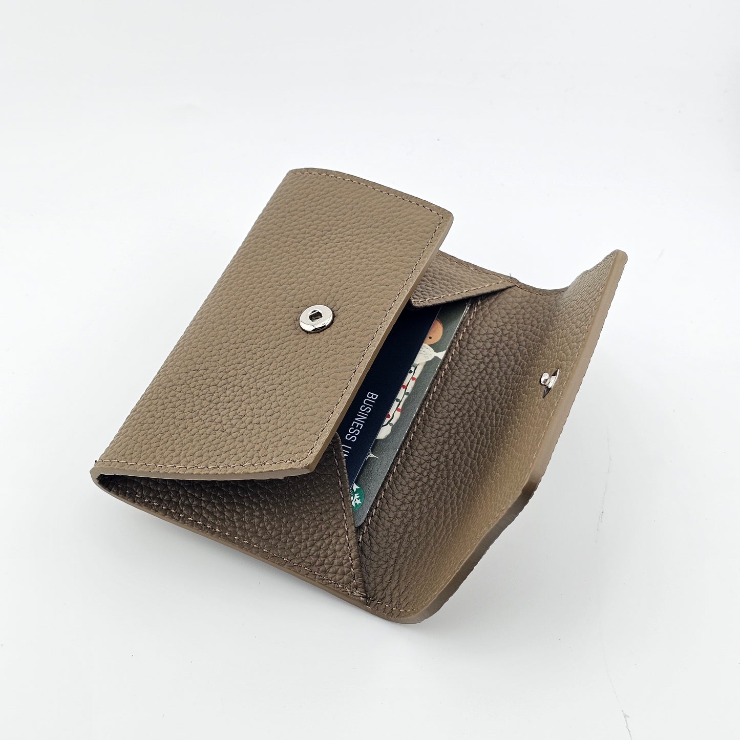 Mini Pebbled Leather Card Wallet – Compact Snap Closure Cash & Card Holder