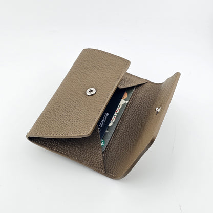 Mini Pebbled Leather Card Wallet – Compact Snap Closure Cash & Card Holder