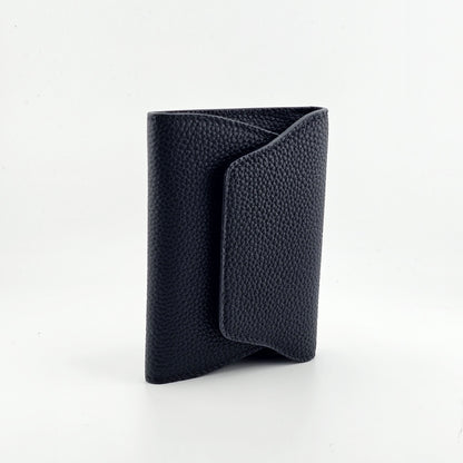 Mini Pebbled Leather Card Wallet – Compact Snap Closure Cash & Card Holder
