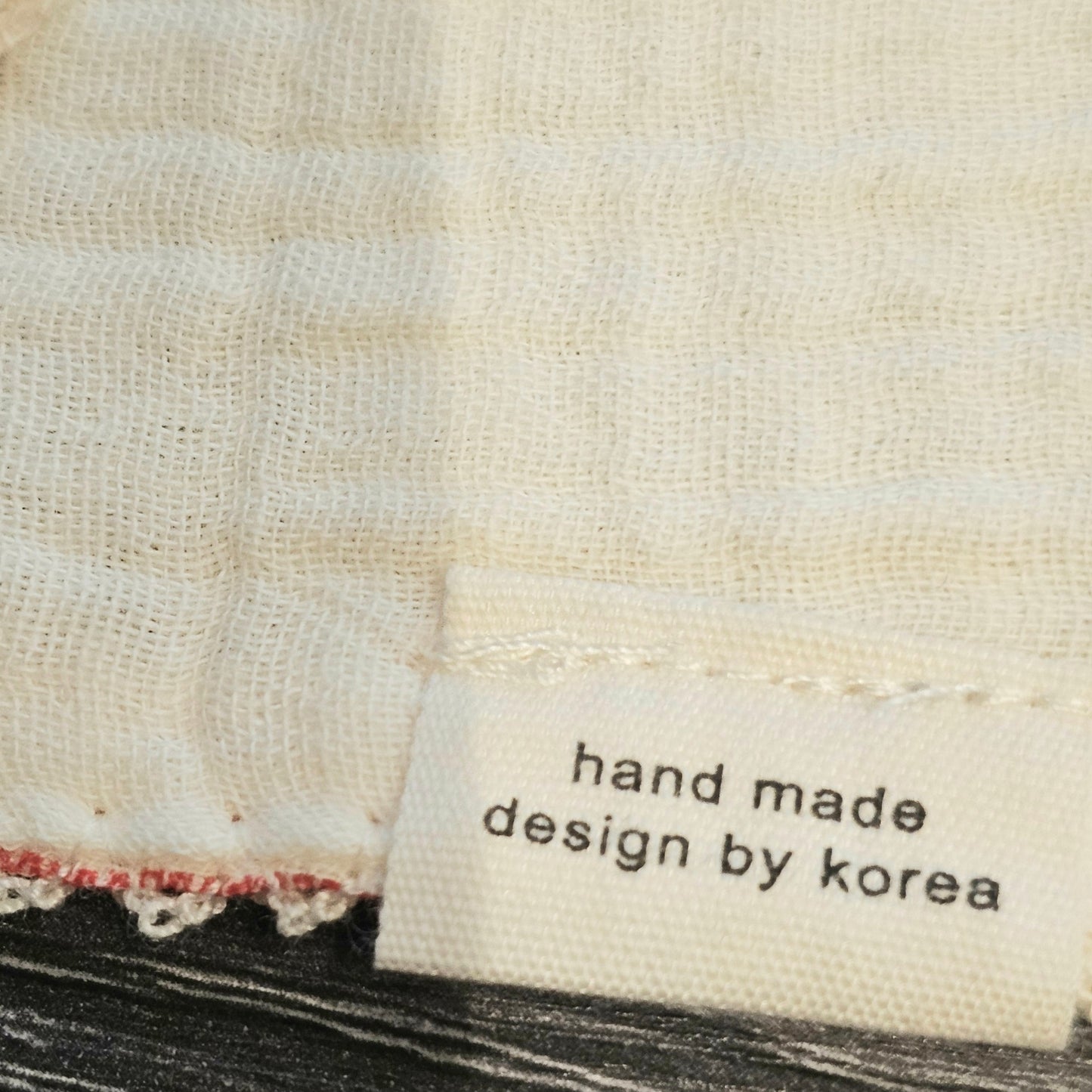Ivory Red Heart Stripe Cotton Gauze Handkerchief