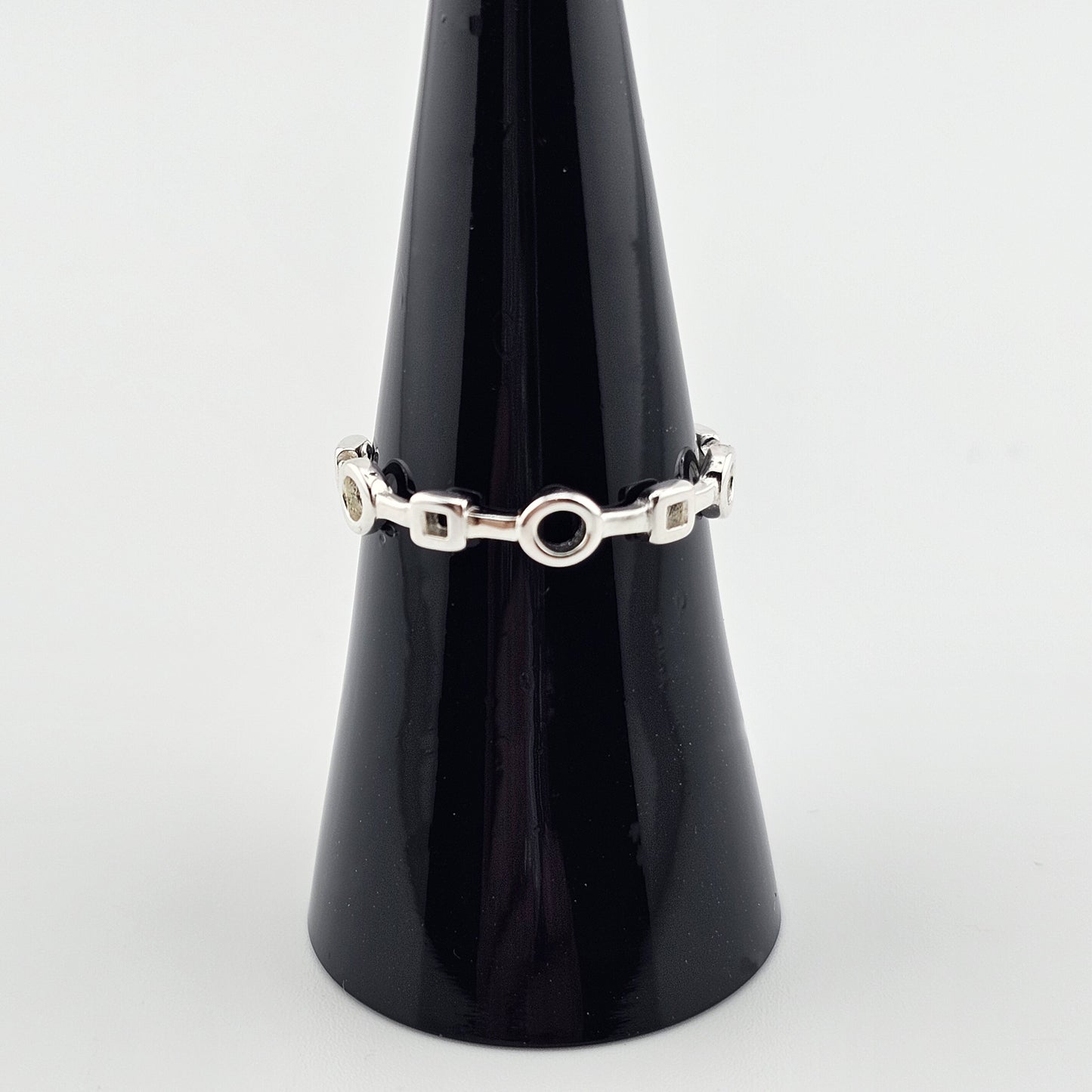 Geometric Circle & Square Silver Ring