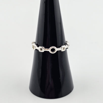 Geometric Circle & Square Silver Ring