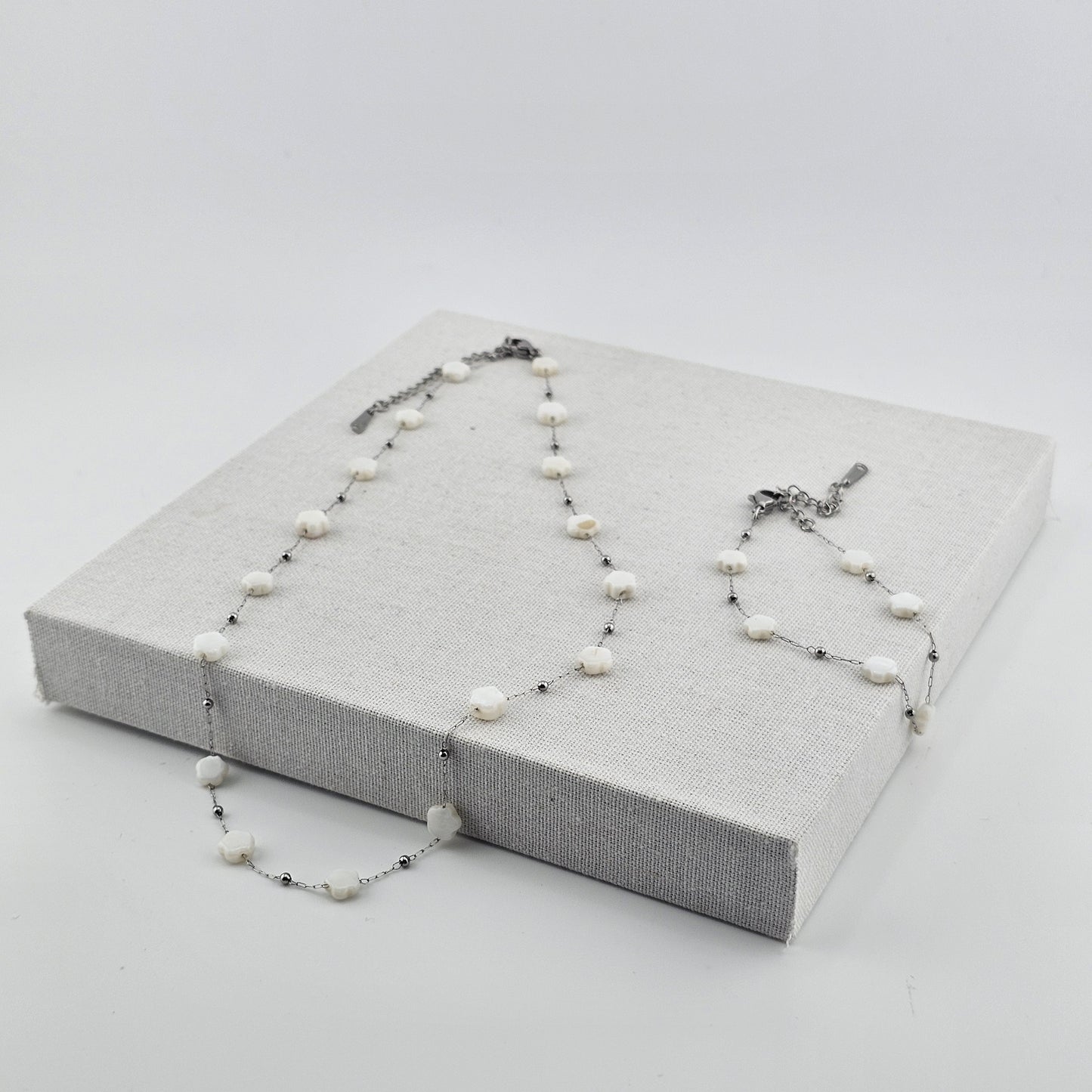 Delicate Ivory Blossom Bead Necklace & Bracelet Set