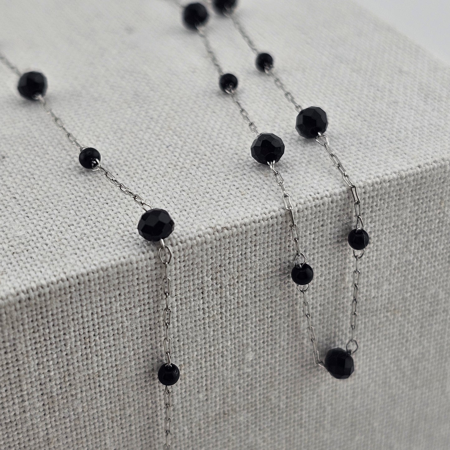 Delicate Black Bead Necklace & Bracelet Set