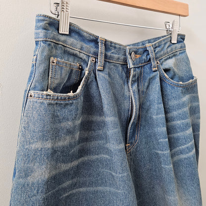 Pleated Barrel Fit Vintage Denim Pants