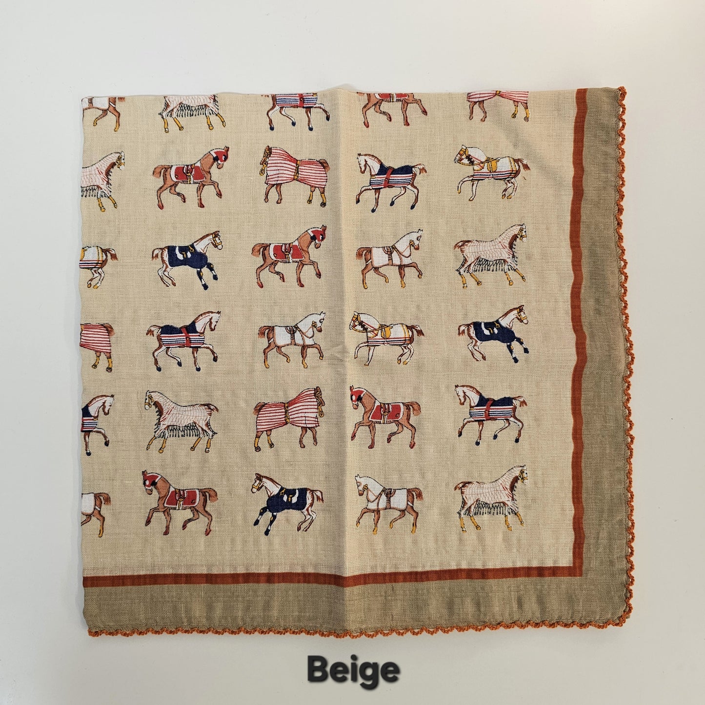 Vintage Equestrian Horse Print Cotton Handkerchief – Soft Square Petit Scarf