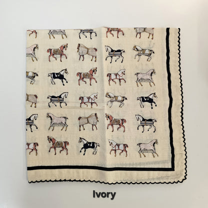Vintage Equestrian Horse Print Cotton Handkerchief – Soft Square Petit Scarf