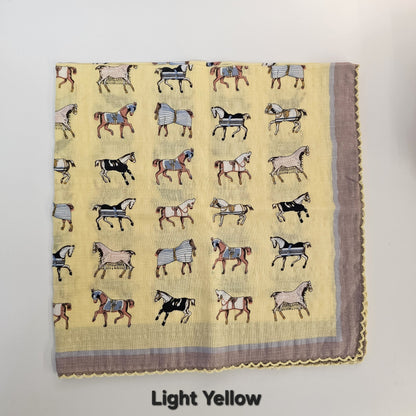 Vintage Equestrian Horse Print Cotton Handkerchief – Soft Square Petit Scarf
