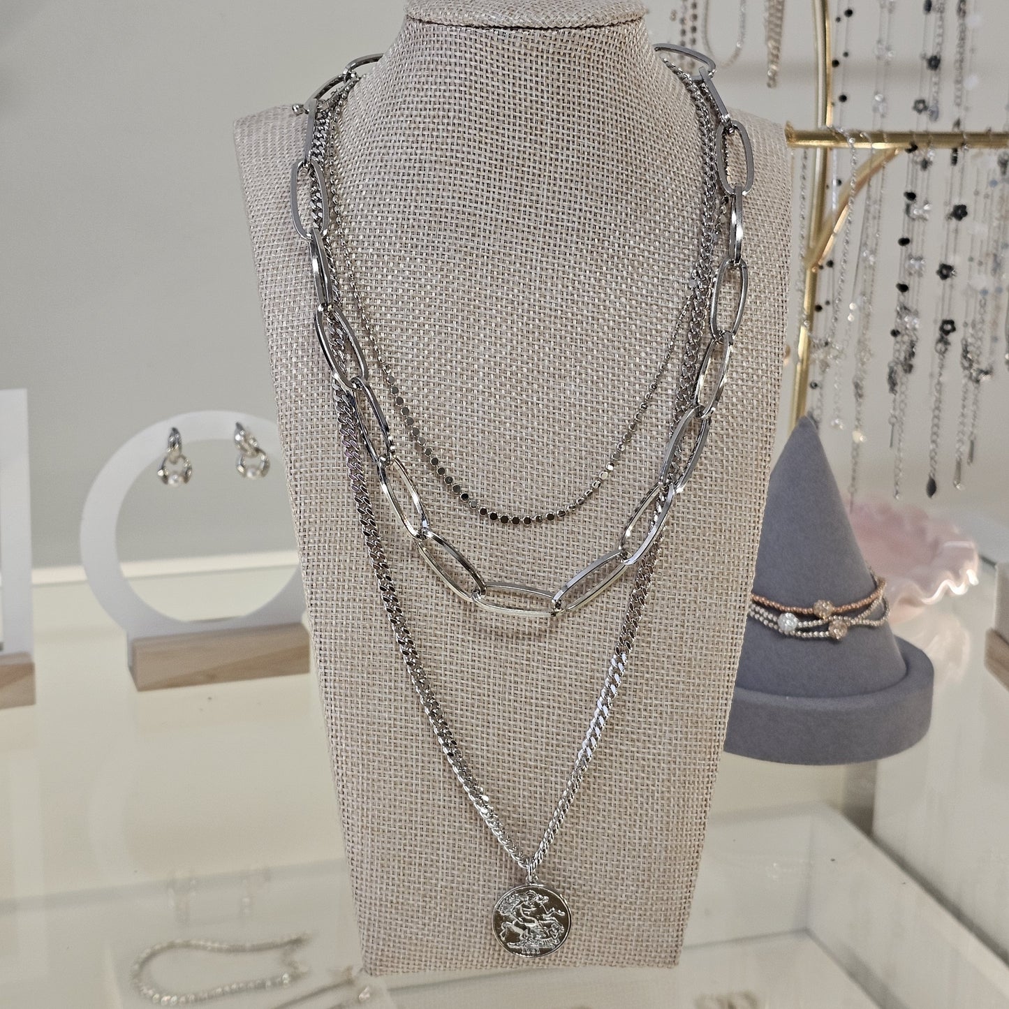 Triple Layer Coin Pendant Necklace