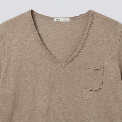 Vintage Slub Cotton Pocket V-neck Tee – Women One Size