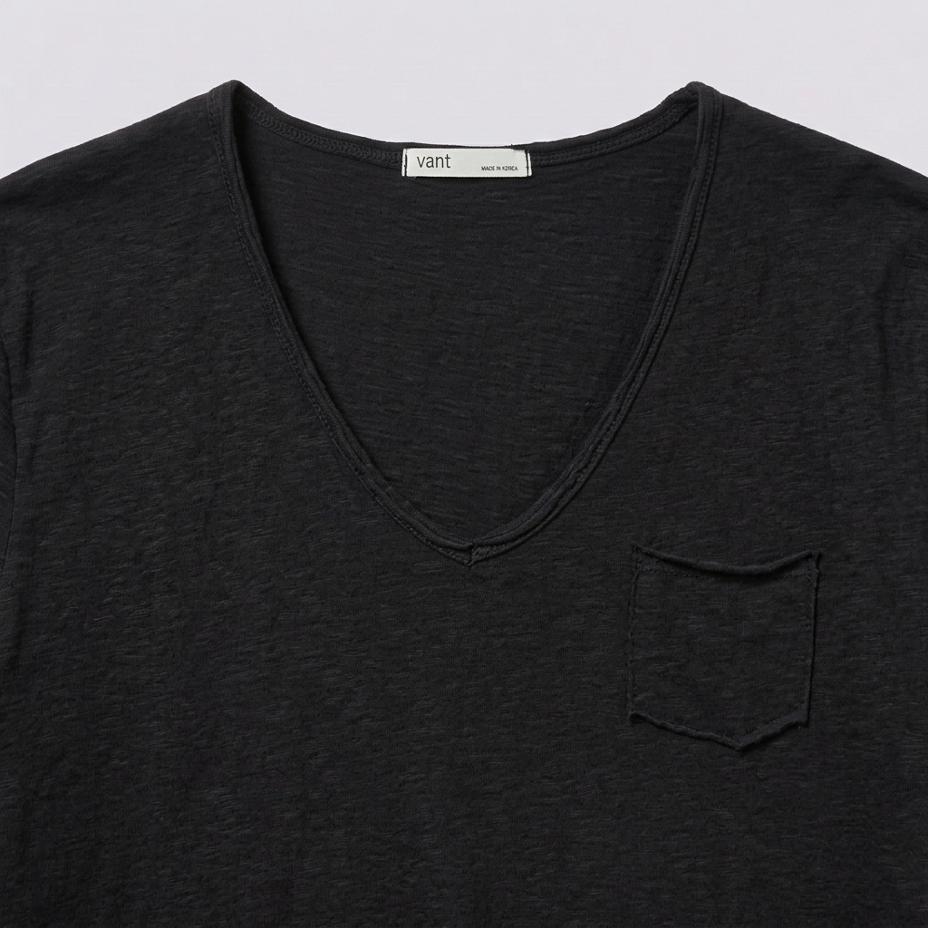 Vintage Slub Cotton Pocket V-neck Tee – Women One Size