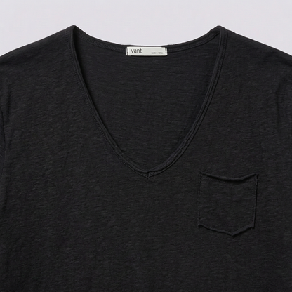 Vintage Slub Cotton Pocket V-neck Tee – Women One Size
