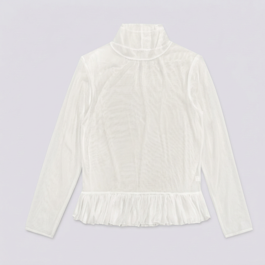 Sheer Stretch Chiffon Ruffle Hem Top – Women One Size