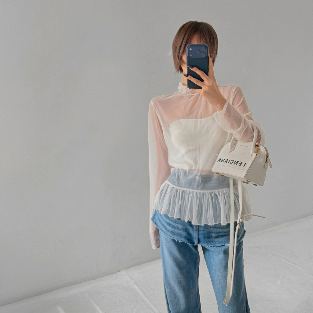 Sheer Stretch Chiffon Ruffle Hem Top – Women One Size