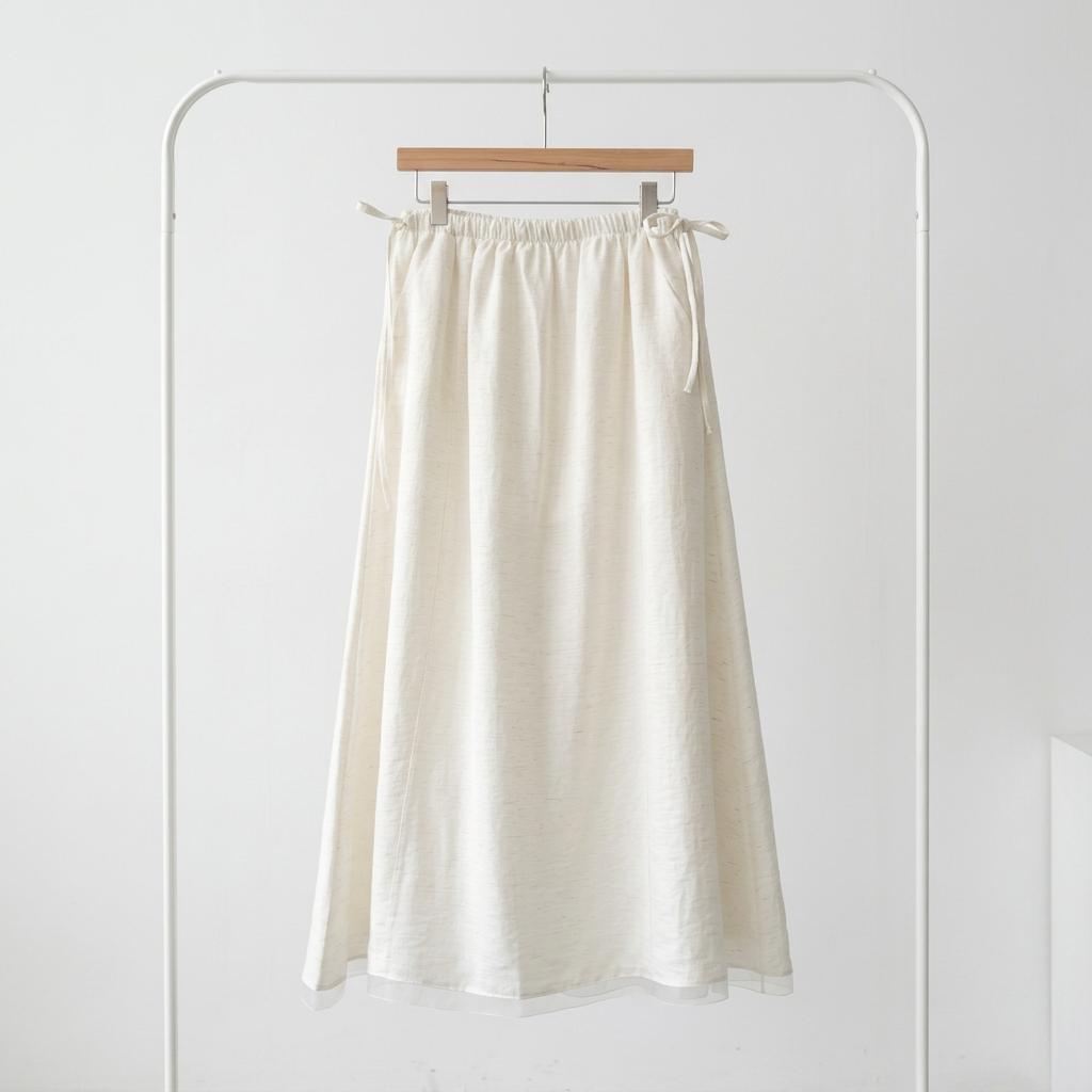 Linen Texture Tie-Waist Maxi Skirt – Women One Size
