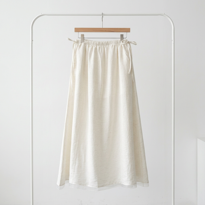 Linen Texture Tie-Waist Maxi Skirt – Women One Size