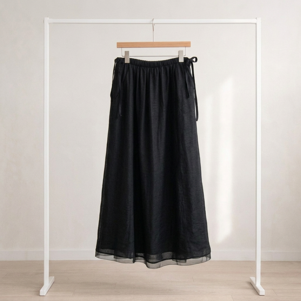 Linen Texture Tie-Waist Maxi Skirt – Women One Size