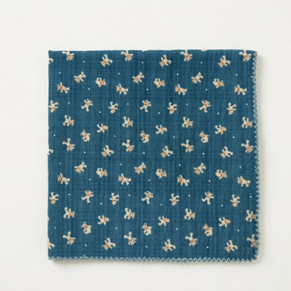 Mini Teddy Print Lace Cotton Handkerchief – Soft Square Petit Scarf