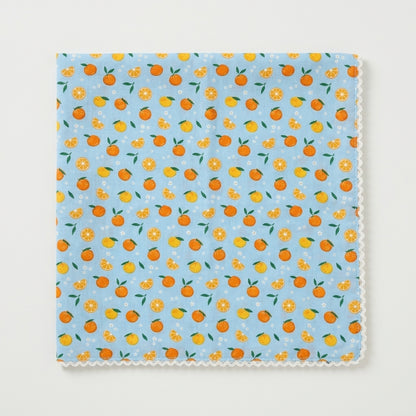 Citrus Print Lace Cotton Handkerchief – Soft Square Petit Scarf
