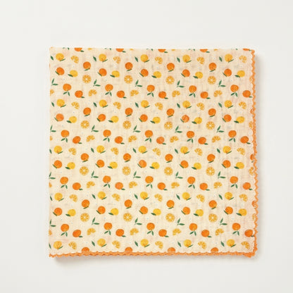 Citrus Print Lace Cotton Handkerchief – Soft Square Petit Scarf