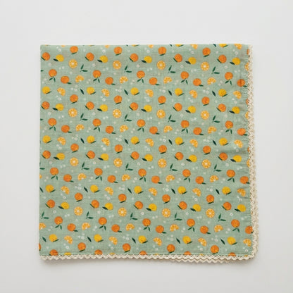 Citrus Print Lace Cotton Handkerchief – Soft Square Petit Scarf
