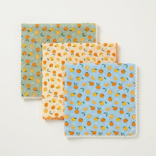 Citrus Print Lace Cotton Handkerchief – Soft Square Petit Scarf