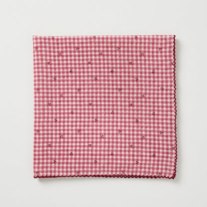 Mini Cherry Gingham Lace Cotton Handkerchief – Soft Square Petit Scarf