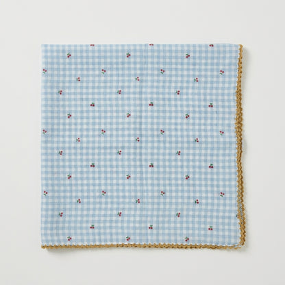 Mini Cherry Gingham Lace Cotton Handkerchief – Soft Square Petit Scarf