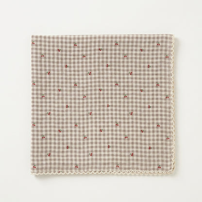 Mini Cherry Gingham Lace Cotton Handkerchief – Soft Square Petit Scarf