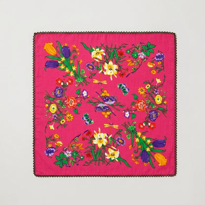 Vintage Garden Floral Lace Cotton Handkerchief – Soft Square Petit Scarf