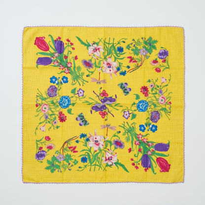 Vintage Garden Floral Lace Cotton Handkerchief – Soft Square Petit Scarf