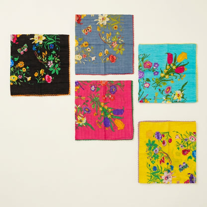 Vintage Garden Floral Lace Cotton Handkerchief – Soft Square Petit Scarf