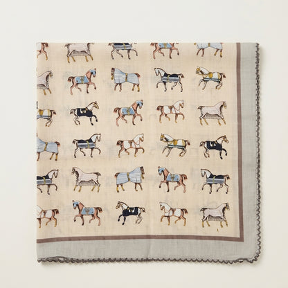 Vintage Equestrian Horse Print Cotton Handkerchief – Soft Square Petit Scarf